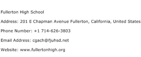 Fullerton High School Address Contact Number