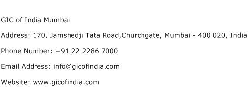 GIC of India Mumbai Address Contact Number