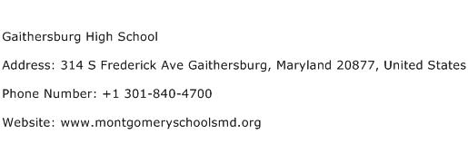 Gaithersburg High School Address Contact Number