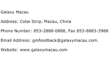 Galaxy Macau Address Contact Number