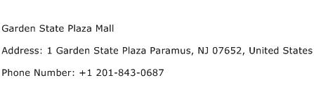 Garden State Plaza Mall Address Contact Number