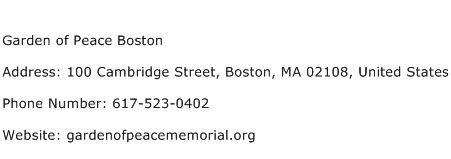 Garden of Peace Boston Address Contact Number