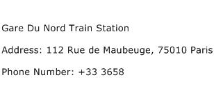 Gare Du Nord Train Station Address Contact Number