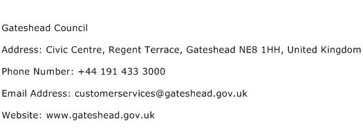 Gateshead Council Address Contact Number