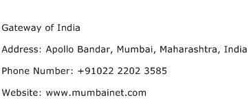 Gateway of India Address Contact Number