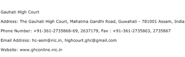 Gauhati High Court Address Contact Number
