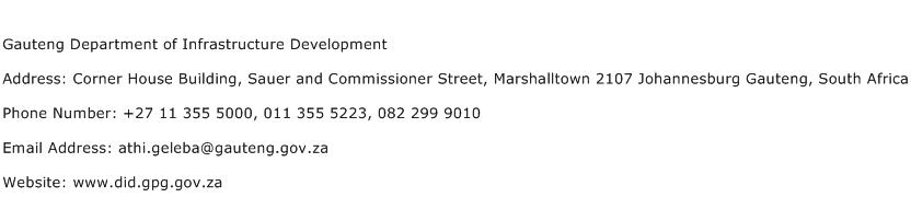 Gauteng Department of Infrastructure Development Address Contact Number