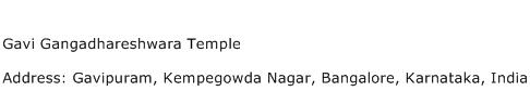 Gavi Gangadhareshwara Temple Address Contact Number