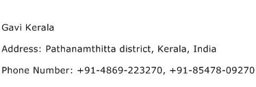 Gavi Kerala Address Contact Number