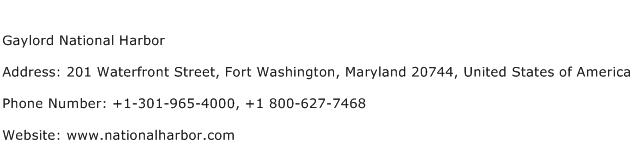 Gaylord National Harbor Address Contact Number