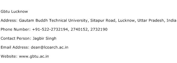Gbtu Lucknow Address Contact Number