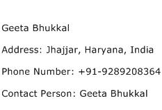 Geeta Bhukkal Address Contact Number
