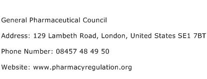 General Pharmaceutical Council Address Contact Number