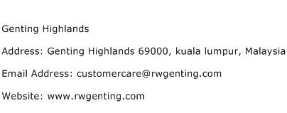 Genting Highlands Address Contact Number
