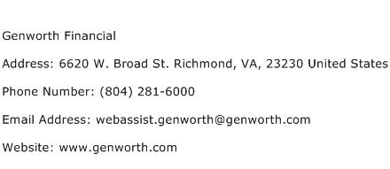Genworth Financial Address Contact Number