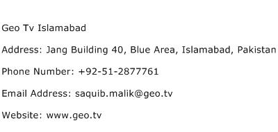 Geo Tv Islamabad Address Contact Number