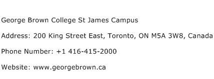 George Brown College St James Campus Address Contact Number