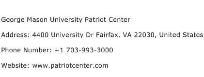 George Mason University Patriot Center Address Contact Number