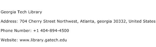 Georgia Tech Library Address Contact Number