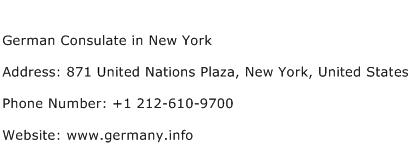German Consulate in New York Address Contact Number