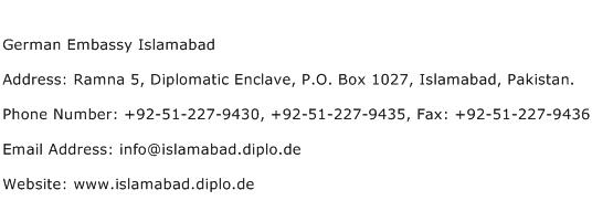 German Embassy Islamabad Address Contact Number
