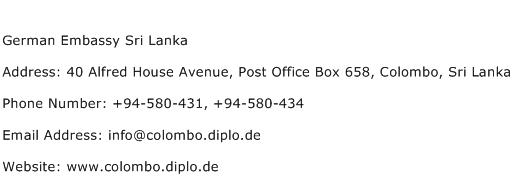 German Embassy Sri Lanka Address Contact Number