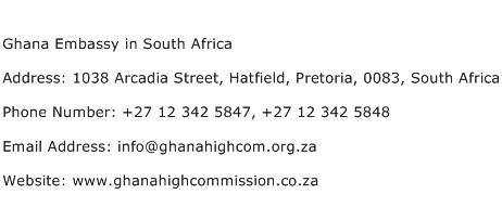 Ghana Embassy in South Africa Address Contact Number