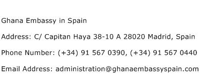 Ghana Embassy in Spain Address Contact Number