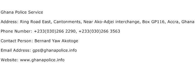 Ghana Police Service Address Contact Number