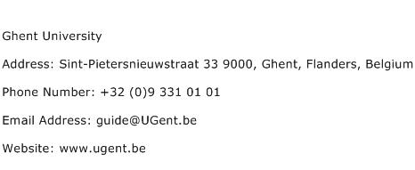 Ghent University Address Contact Number
