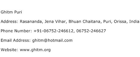 Ghitm Puri Address Contact Number
