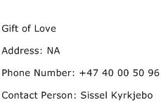 Gift of Love Address Contact Number