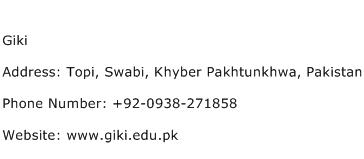Giki Address Contact Number