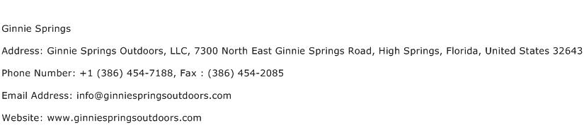 Ginnie Springs Address Contact Number