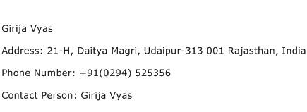 Girija Vyas Address Contact Number