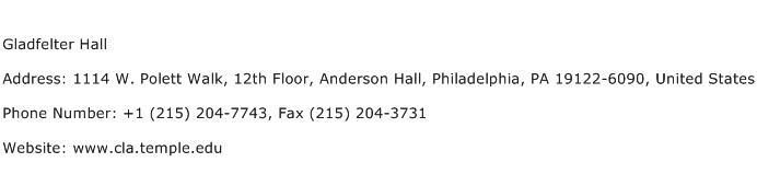 Gladfelter Hall Address Contact Number