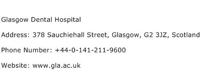 Glasgow Dental Hospital Address Contact Number