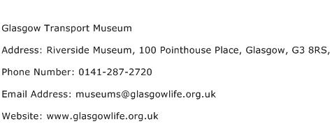 Glasgow Transport Museum Address Contact Number