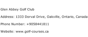 Glen Abbey Golf Club Address Contact Number