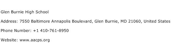 Glen Burnie High School Address Contact Number