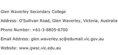 Glen Waverley Secondary College Address Contact Number