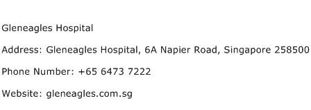 Gleneagles Hospital Address Contact Number