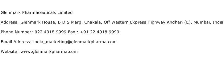 Glenmark Pharmaceuticals Limited Address Contact Number