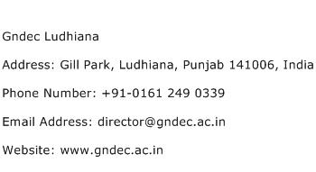 Gndec Ludhiana Address Contact Number