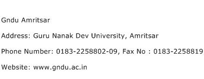 Gndu Amritsar Address Contact Number