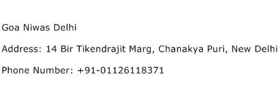 Goa Niwas Delhi Address Contact Number