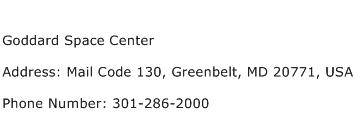Goddard Space Center Address Contact Number