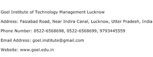 Goel Institute of Technology Management Lucknow Address Contact Number