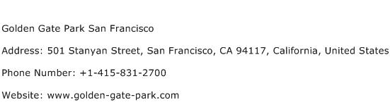 Golden Gate Park San Francisco Address Contact Number