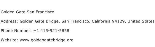 Golden Gate San Francisco Address Contact Number
